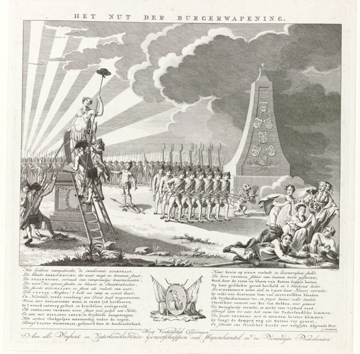 Allegorische voorstelling van de patriotse burgerwapening. Abraham Jacobsz. Hulk, c. 1787, Rijksmuseum Amsterdam.