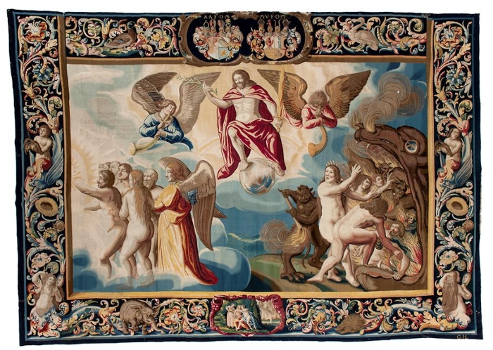 Werkplaats Tobias Schap naar onbekend ontwerper, Het laatste oordeel, ca. 1635. Wol en zijde, 387 x 551 cm. Zweden, Kasteel Skokloster
