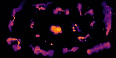 Een selectie van radiostructuren,  aangedreven door superzware zwarte gaten.