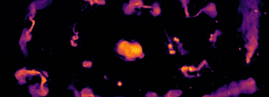 Een selectie van radiostructuren,  aangedreven door superzware zwarte gaten.