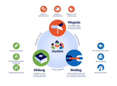 Het mentor-tutorsysteem richt zich op een eerste kennismaking, sociale verbondenheid en je weg kunnen vinden in de universiteit. Het systeem is uitgewerkt in een programma waarin drie pijlers centraal staan: ‘binding’, ‘bildung’ en ‘wegwijs’.